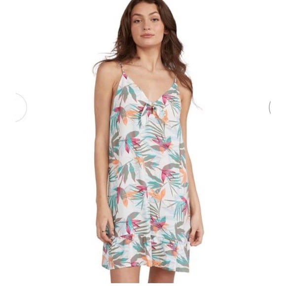 ROXY Tropical Floral Womens Sundress Dress White Cream Sleeveless Medium Summer - Picture 1 of 9